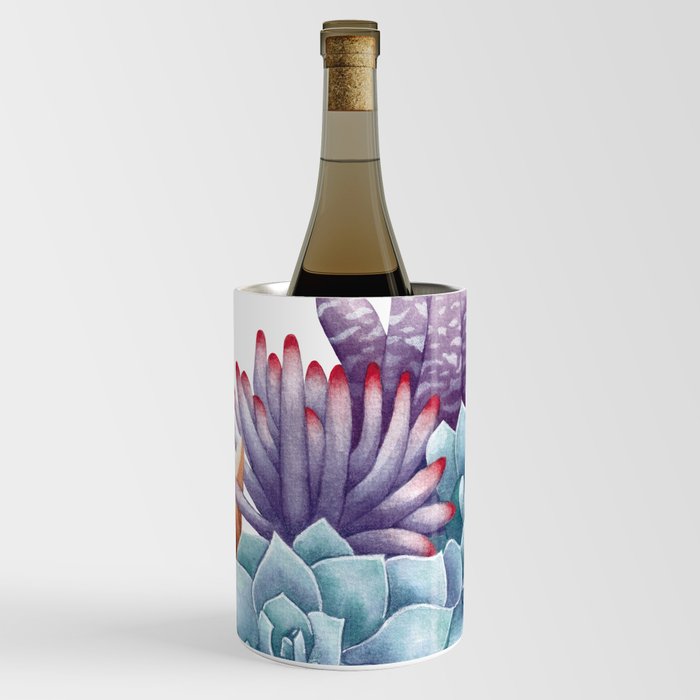 whimsical succulents in tropical watercolors Wine Chiller