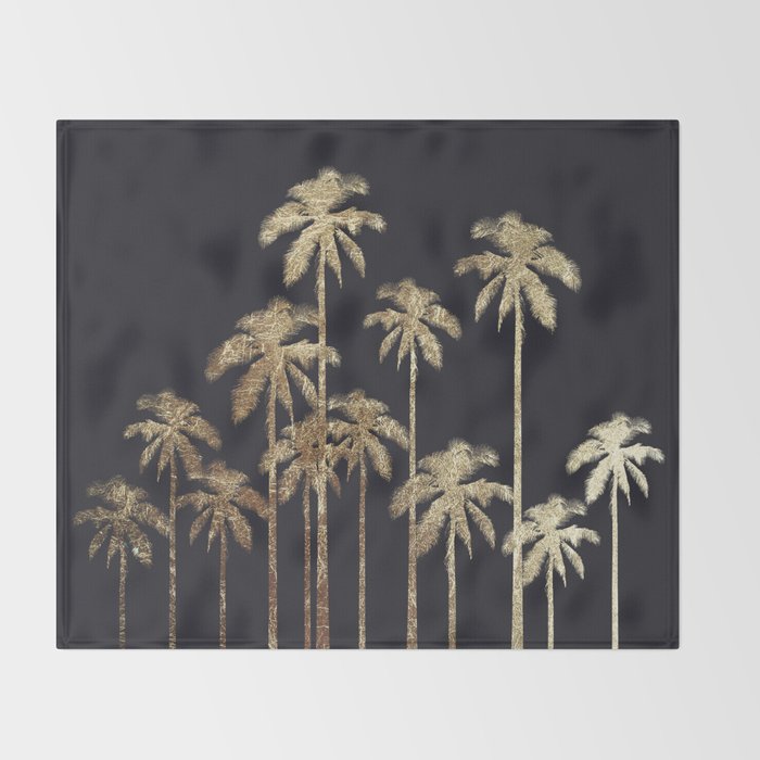 Glamorous Gold Tropical Palm Trees On Black Throw Blanket By