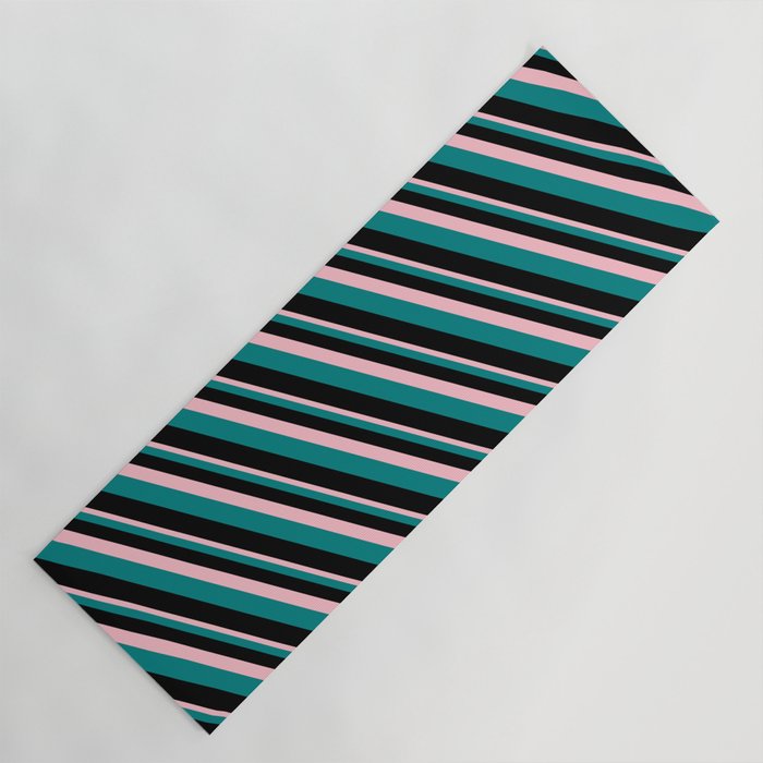 Pink, Teal, and Black Colored Lined/Striped Pattern Yoga Mat