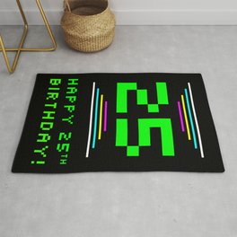[ Thumbnail: 25th Birthday - Nerdy Geeky Pixelated 8-Bit Computing Graphics Inspired Look Rug ]