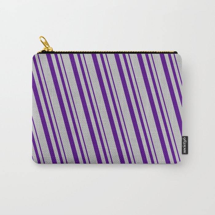Indigo and Grey Colored Pattern of Stripes Carry-All Pouch