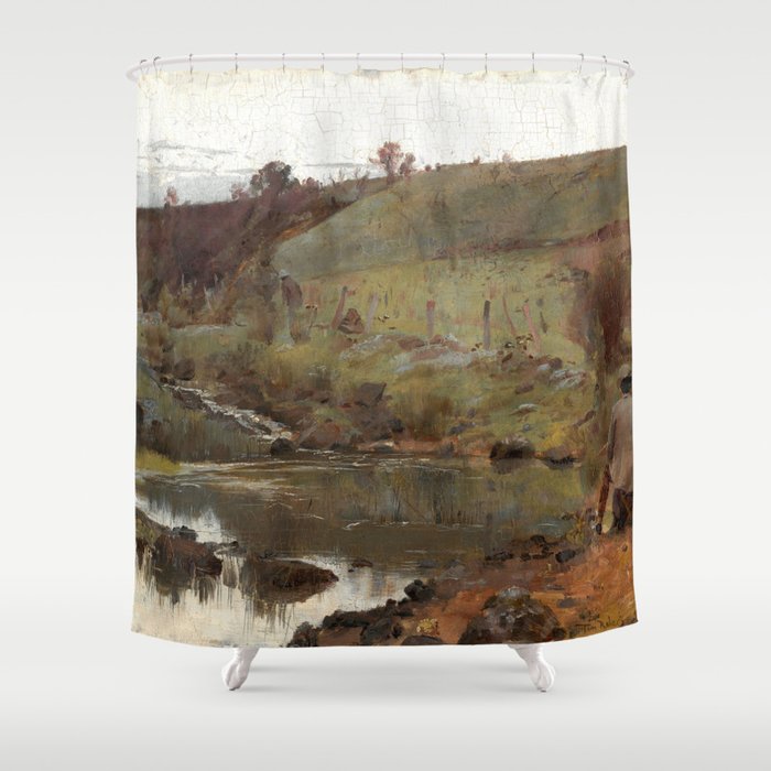 Tom Roberts - A quiet Day on Darebin Creek - Australian Oil Painting Shower Curtain