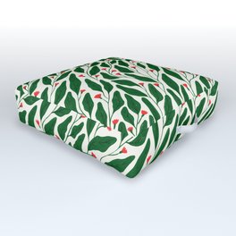 Cute Artsy Botanical Floral Green Leaves Red Flowers Outdoor Floor Cushion