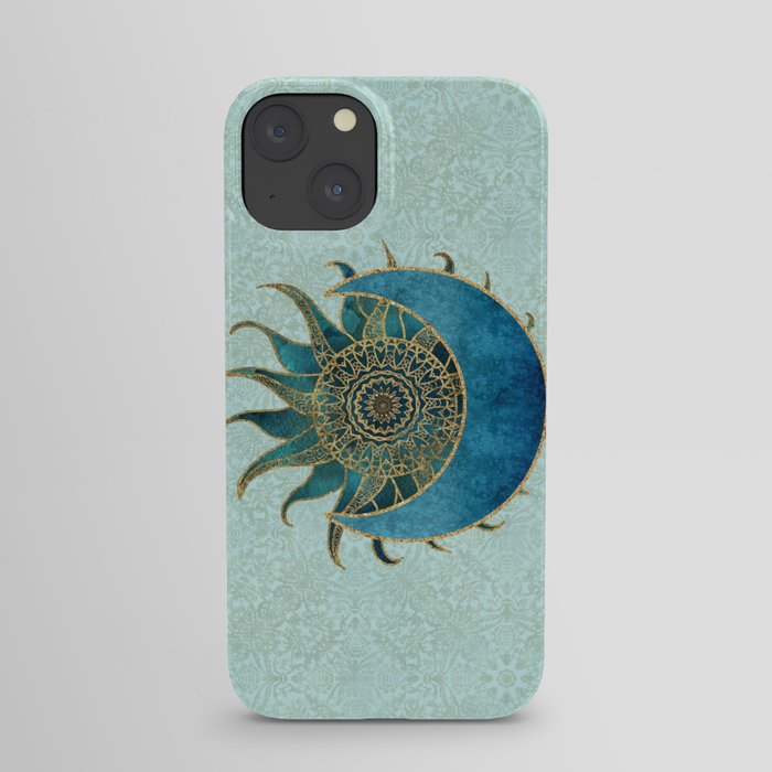Sun And Moon Universe Celestial Art Gold And Turquoise iPhone Case