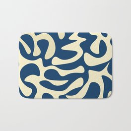 Abstract Mid century Modern Shapes pattern - Blue and Off white Bath Mat