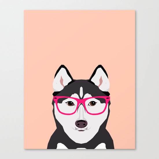Kamri - Siberian Husky with Pink Hipster Glasses, Cute Retro Dog, Dog, Husky with Glasses, Funny Dog Canvas Print