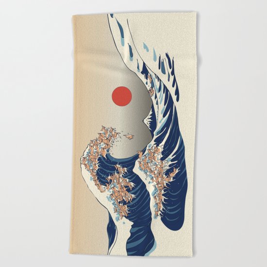 The Great Wave of Chihuahua Beach Towel