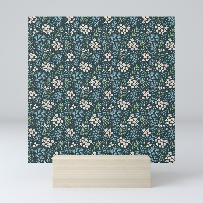 Teal Tranquility: A Tapestry of Floral Elegance Mini Art Print