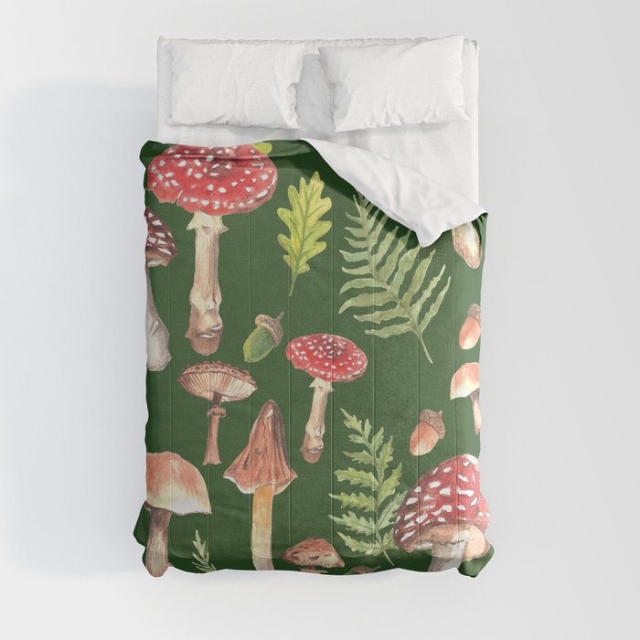 Green Forest Mushroms Comforter
