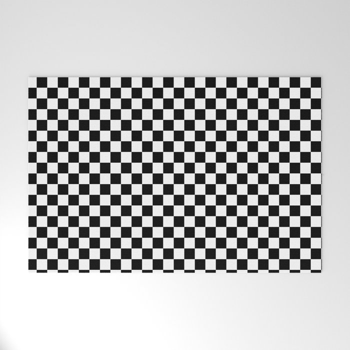 Classic Black and White Race Check Checkered Geometric Win Welcome Mat