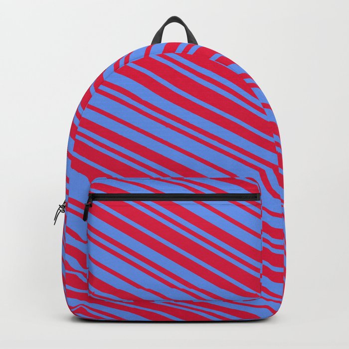 Crimson and Cornflower Blue Colored Lines Pattern Backpack
