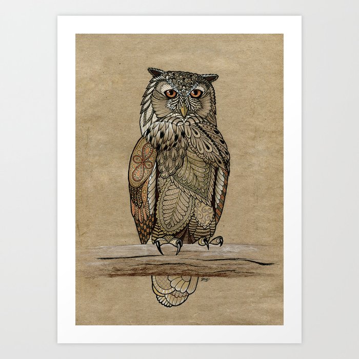 Paper Bag Owl Art Print