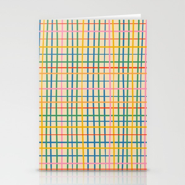 Irregular Plaid Pattern in Rainbow Pop Colors Stationery Cards