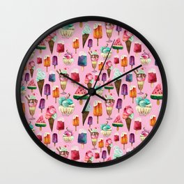 ice-cream pattern Wall Clock | Ice Cream, Pattern, Painting, Kawaii, Sorbet, Icecone, Sweet, Popsicle, Icecream, Watermelon 