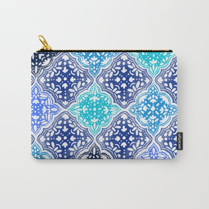 Blue Painted Moroccan Tile Pattern Carry-All Pouch