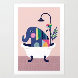 Elephant in the bathtub Art Print