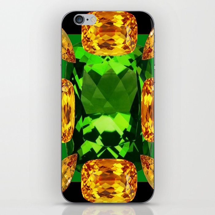 Emerald & Topaz Birthstone Gems Yellow-Green-Black Design iPhone Skin