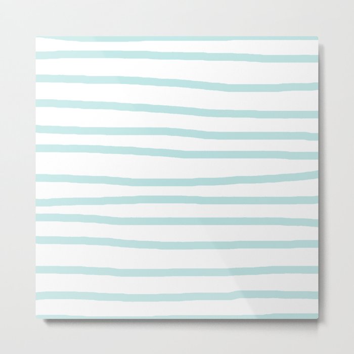Simply Drawn Stripes Succulent Blue on White Metal Print