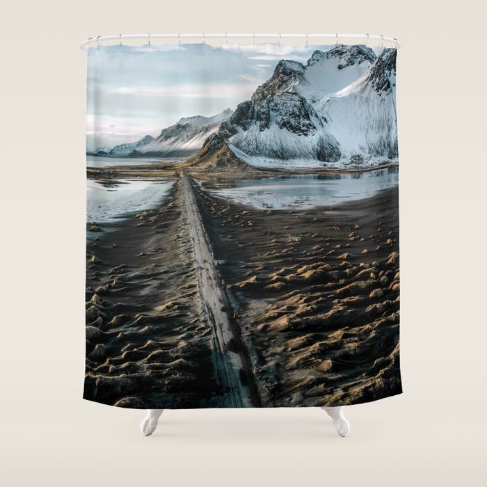 Icelandic Black Sand Beach And Mountain Road Landscape Photography Shower Curtain By Regnumsaturni Society6