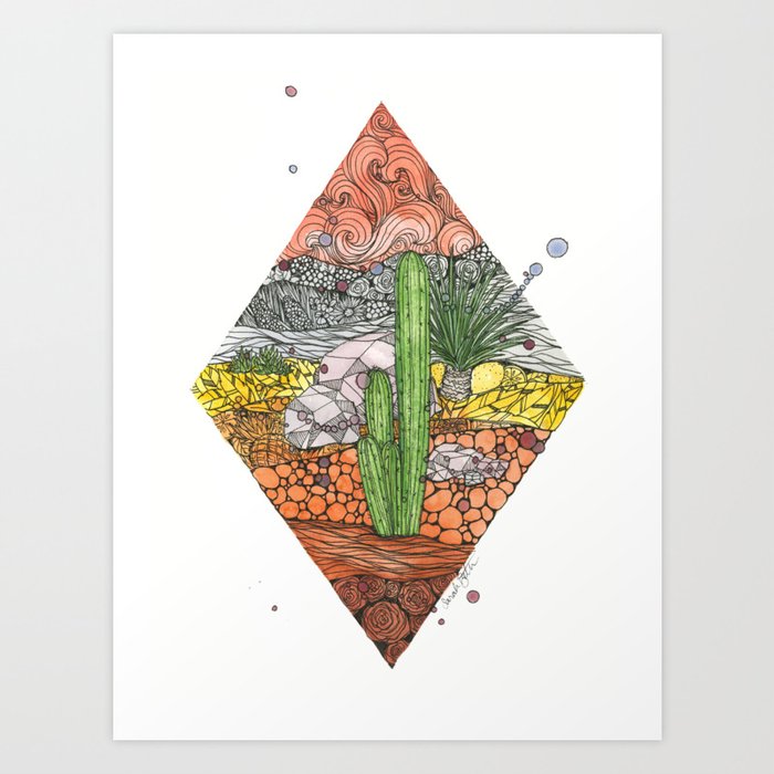 Orange Cactus Sunset Art Print
