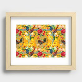 Rooster,farm,birds ,citrus,lemons,folklore pattern  Recessed Framed Print
