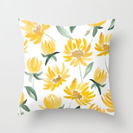 Yellow watercolor flowers and leaf seamless summer pattern Throw Pillow