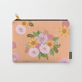 Cheery Spring Floral on Fuzzy Peach Carry-All Pouch