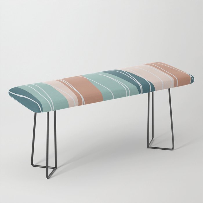 Abstract Stripes and Lines in Teal, Light Blue, Peach and Salmon Bench