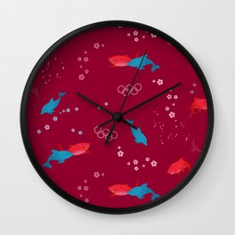 Red Shark and Dolphin Wall Clock