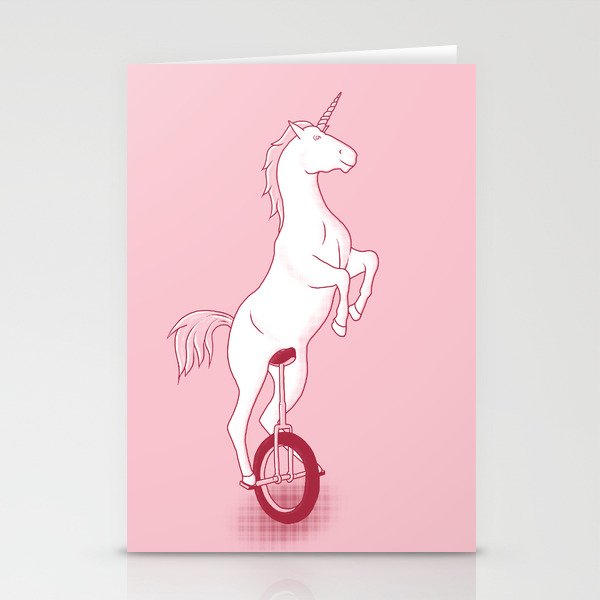 Unicorn on a unicycle - pink Stationery Cards