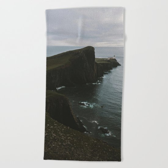 Neist Point Lighthouse at the Atlantic Ocean - Landscape Photography Beach Towel