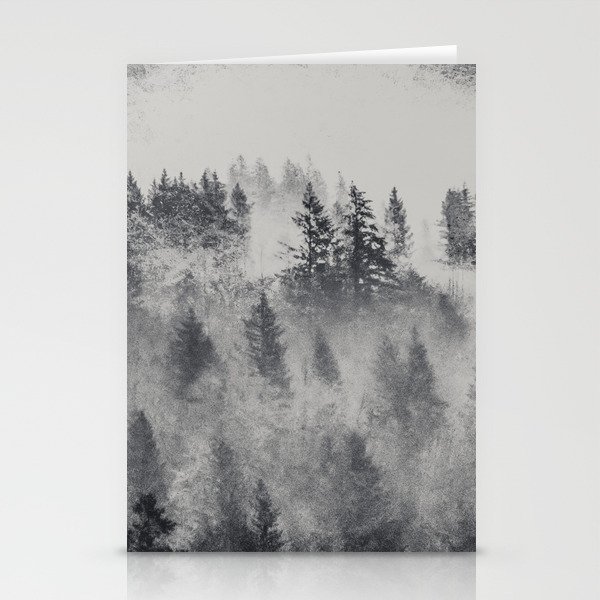 Black and White Charcoal Fog Forest Stationery Cards