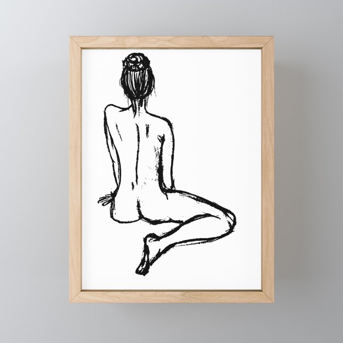 charcoal naked ballerina minimalistic line art Mini Art Print by Che Hojas Ink | Society6