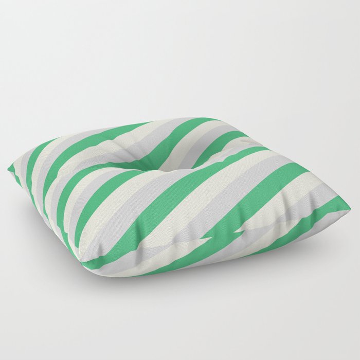 Beige, Light Grey & Sea Green Colored Lined Pattern Floor Pillow