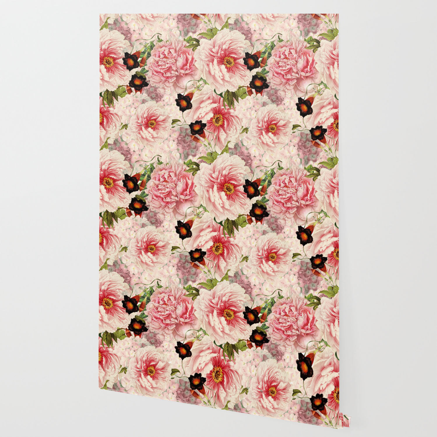 Vintage Shabby Chic Pink Floral Peonies Flowers Garden