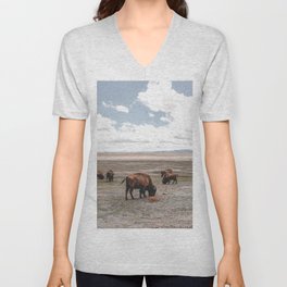 Field of Bison in Hartsel, Colorado II V Neck T Shirt