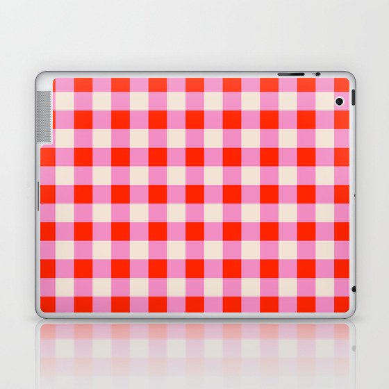 Pink and Ruby Red Gingham Plaid Retro Pattern Laptop & iPad Skin
