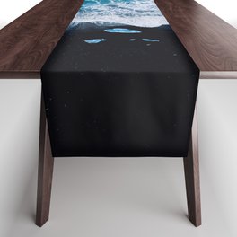 Abstract and minimalist black sand beach in Iceland with chunks of Ice and waves - moody Landscapes Table Runner