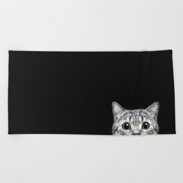 Curious Cat Peeking, Sneaky Kitty, Kitty Photography, Cat, Cats Beach Towel