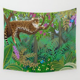 Wild Leopard in the Jungle Wall Tapestry