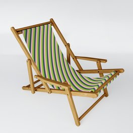 [ Thumbnail: Pink, Green, and Dark Slate Gray Colored Stripes/Lines Pattern Sling Chair ]