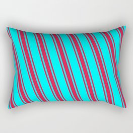 [ Thumbnail: Cyan & Crimson Colored Stripes Pattern Rectangular Pillow ]