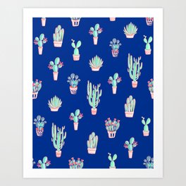 Little cactus pattern - Princess Blue Art Print