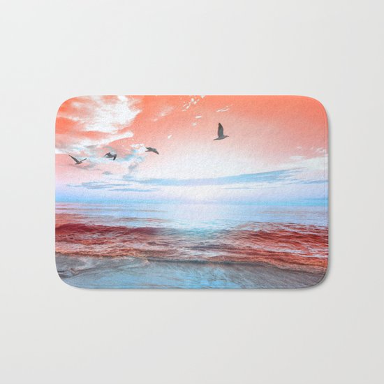 The Orange Sunrise in Sea Side Bath Mat