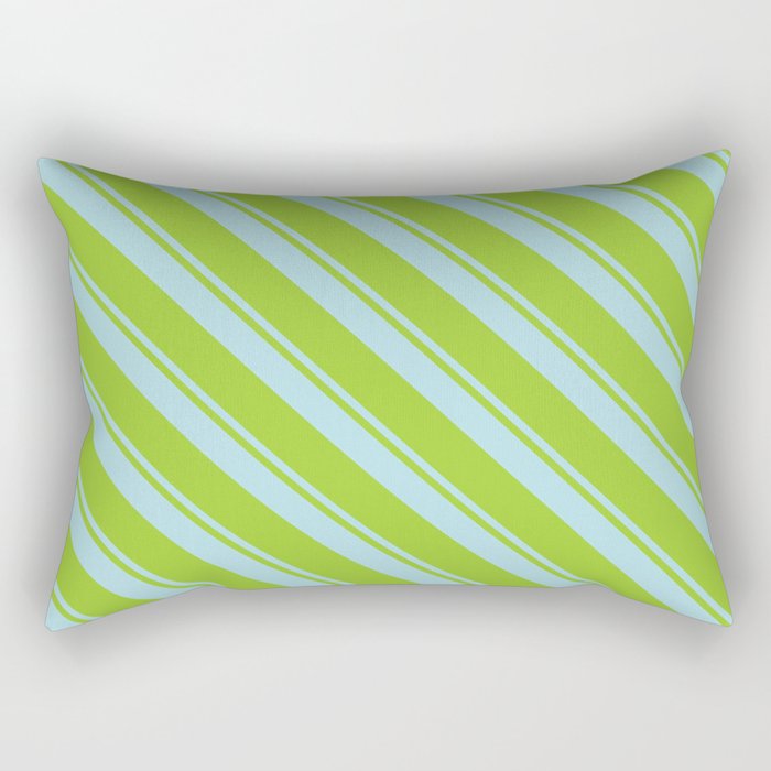 Powder Blue and Green Colored Lines Pattern Rectangular Pillow