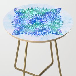 Bohochic Watercolor Mandala  Blue Turquoise Side Table