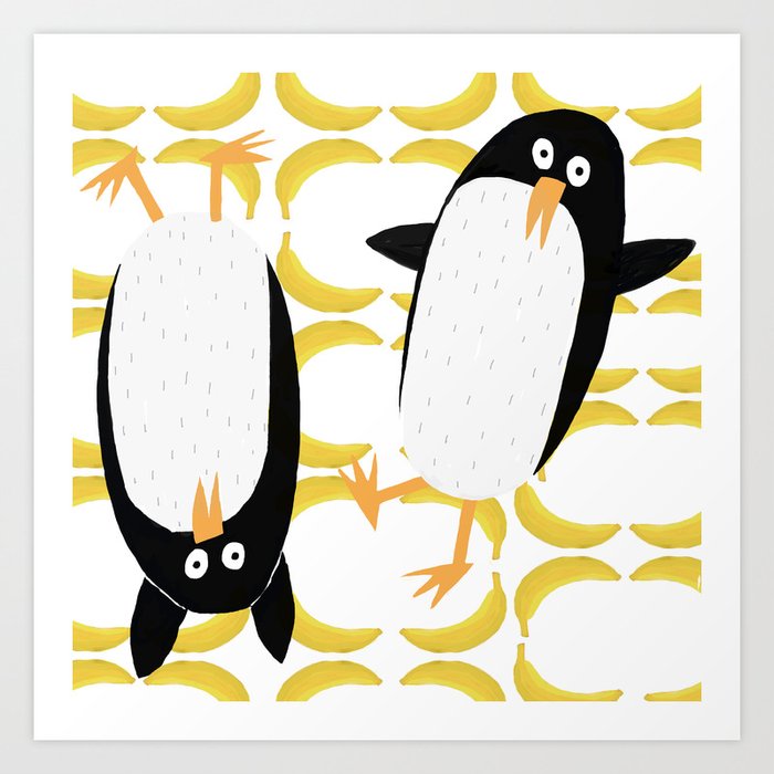 Penguins And Bananas Illustrated By Artist Carla Daly Art Print