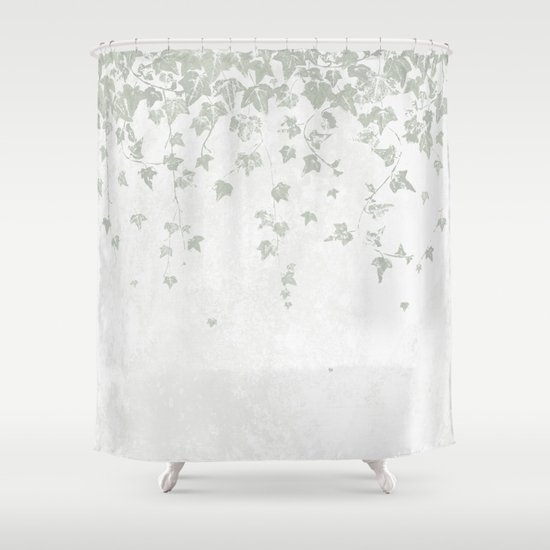 Soft Gray Green And White Trailing Ivy, Green Leaf Print Shower Curtain