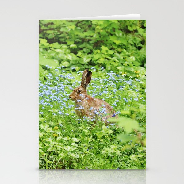 Bunny with blue flowers Stationery Cards