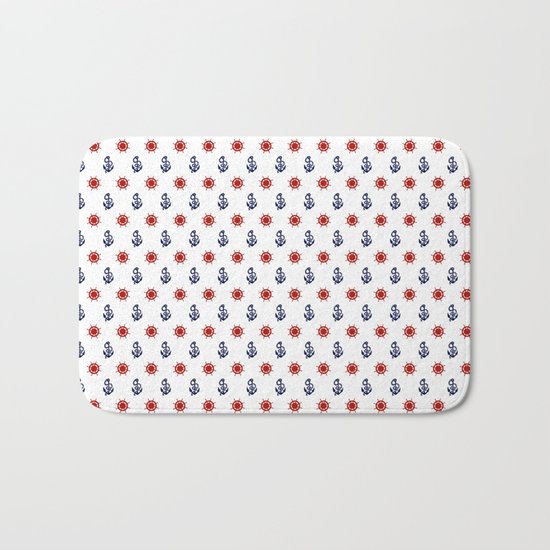 Maritime Seaside Beach Pattern - Anchors and Wheels - Mix & Match with Simplicity of life Bath Mat